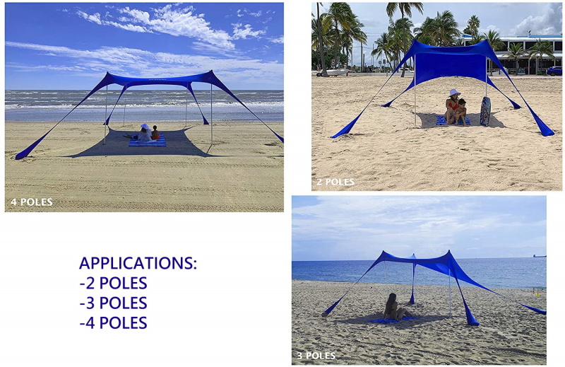 沙灘帳篷遮陽罩 天幕 營幕 UPF50+ 附穩定桿