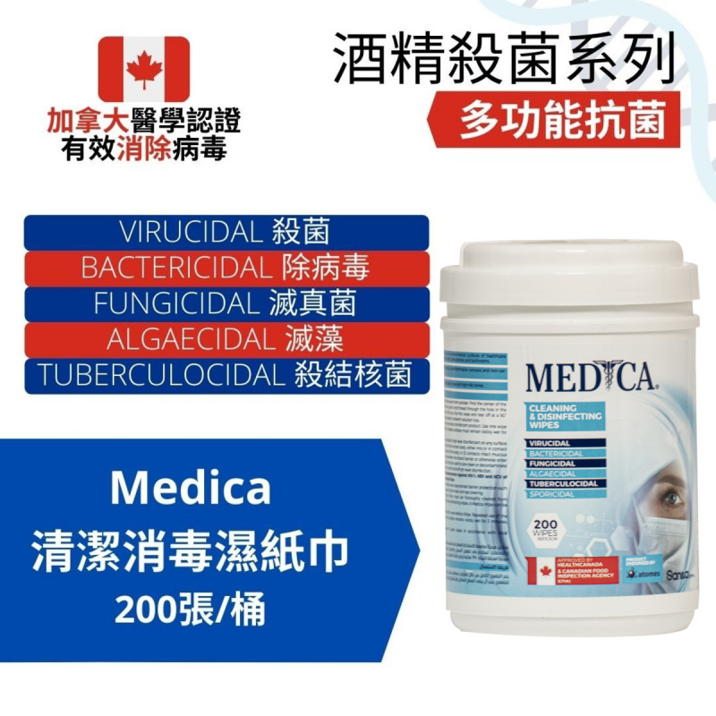 加拿大醫學認證- 醫療級消毒濕紙巾，200張 (歐盟認可)