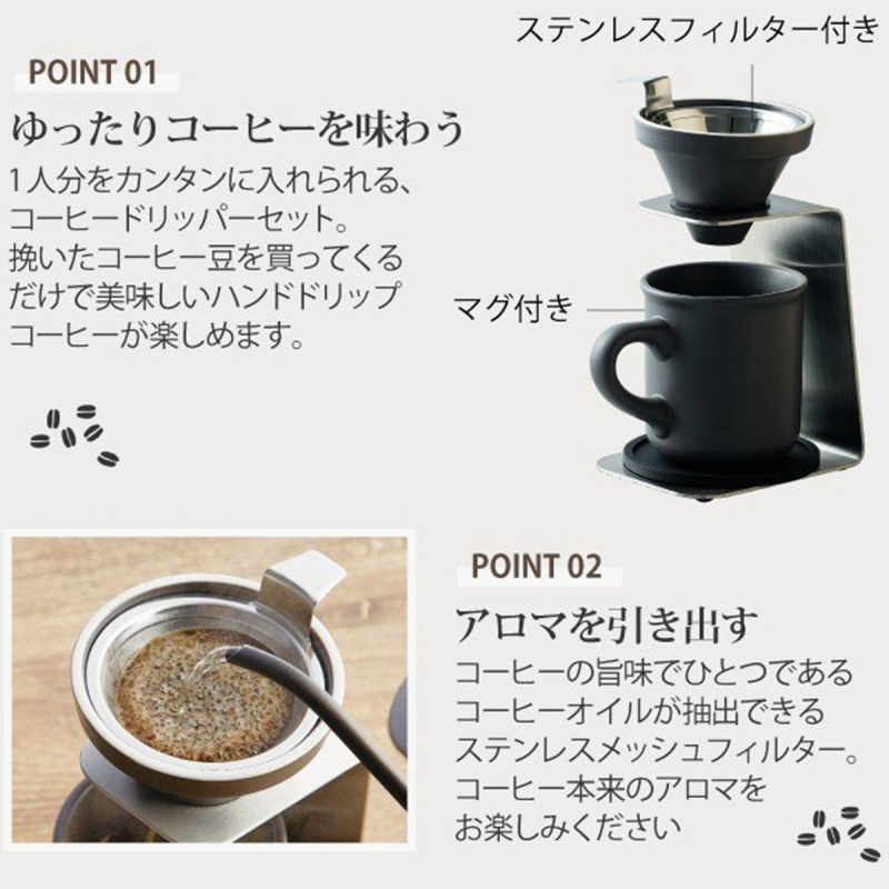 日本 楽しい 灰黑色 沖泡咖啡滴頭瓷杯 套裝禮盒 (1人份量)【市集世界 - 日本市集】