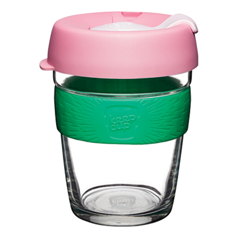 KeepCup Brew 鋼化玻璃外帶杯 M/12oz/340ml - 粉紅綠色