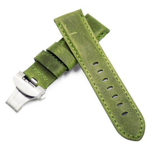 24mm Panerai 草線色牛皮代用錶帶, 摺扣款