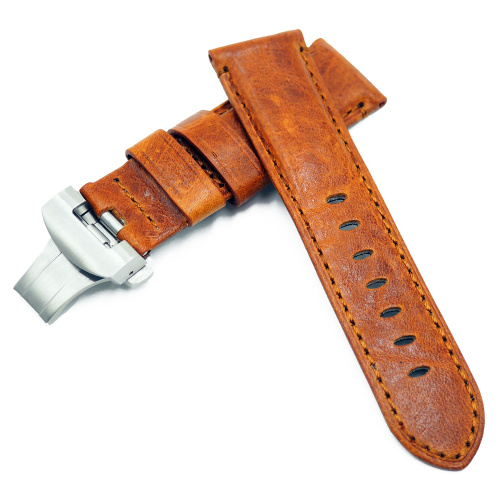 24mm Panerai 橙色牛皮代用錶帶, 摺扣款