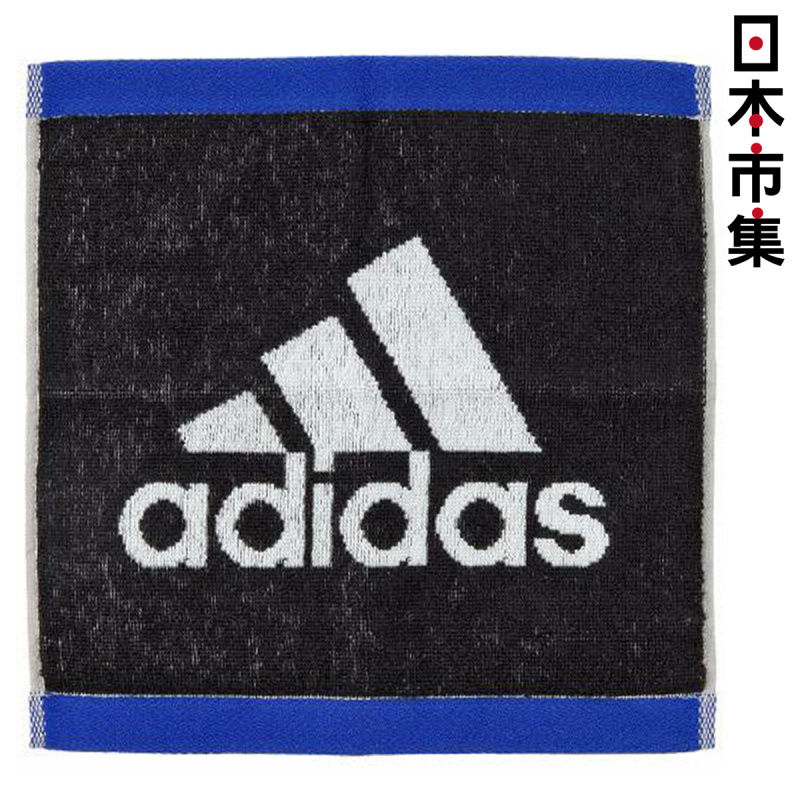 日版Adidas 白色Logo 黑色藍邊純棉運動小方巾 25x25cm(415)【市集世界 - 日本市集】
