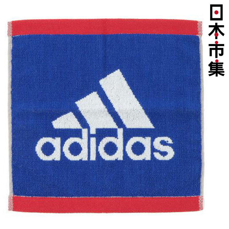 日版Adidas 白色Logo 藍色紅邊純棉運動小方巾 25x25cm(408)【市集世界 - 日本市集】