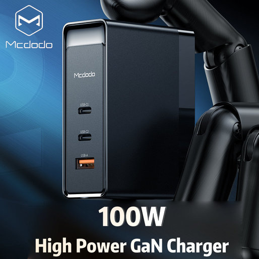Mcdodo - GaN 100W Charger / QC4.0, PD3.0 / 3 Port - Type-C x2 USB-A x1 / Universal