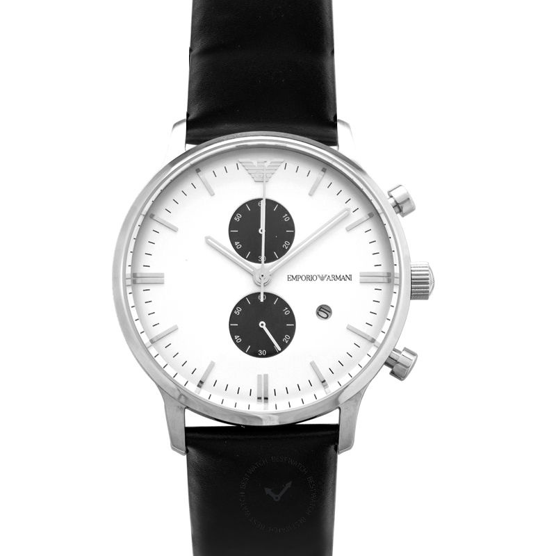 Emporio Armani經典石英白色錶盤計時男士手錶 AR0385