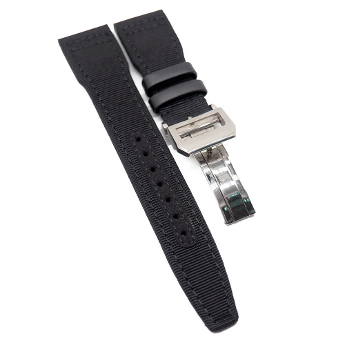21mm IWC 黑色橫紋帆布代用錶帶, 錶孔加固版