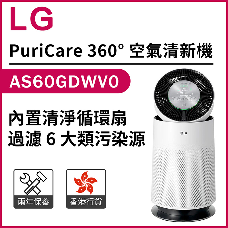 LG AS65GDWH0 PuriCare 360° 空氣清新機 (內置清淨循環扇)（香港行貨）