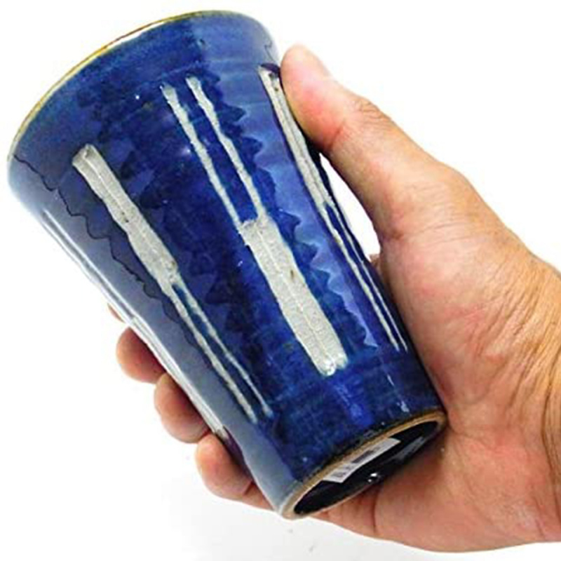 日本 四日市市 靛藍直條紋 日本製瓷杯【市集世界 - 日本市集】