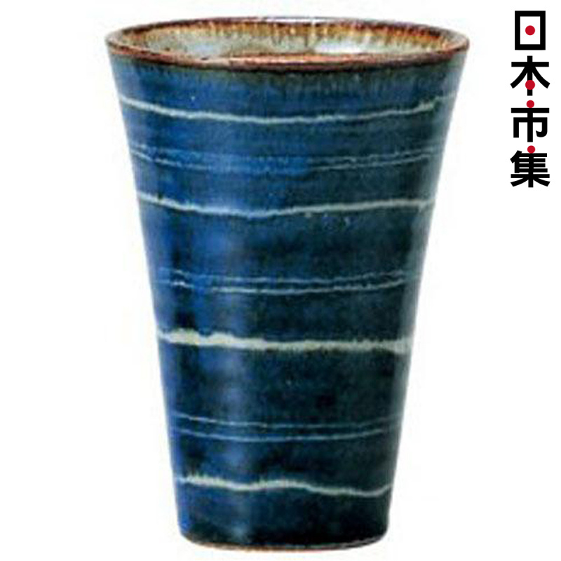 日本 四日市市 靛藍橫條紋 日本製瓷杯【市集世界 - 日本市集】