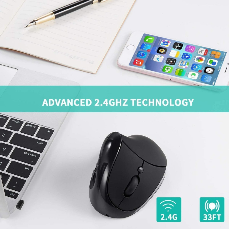 Elife 左手無線滑鼠/2.4G無線人體工學垂直滑鼠  (左手款黑色, 1件)
