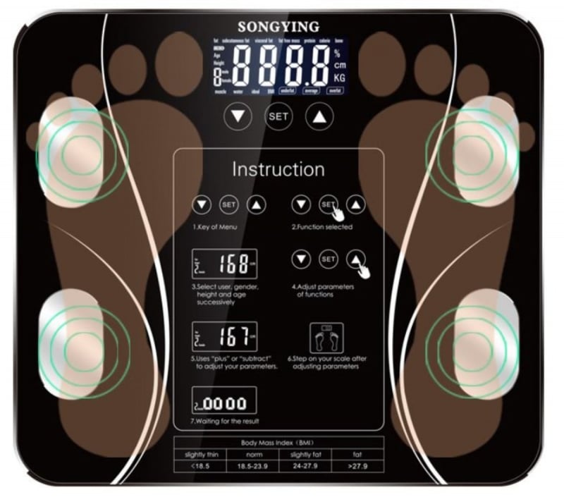 Elife 人體脂肪磅秤/智能電子體重磅/精密度高BMI秤磅 (黑色,1件)