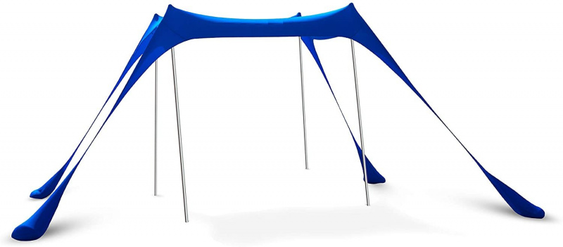 沙灘帳篷遮陽罩 UPF50 + 附穩定桿 戶外遮陽篷 [7X7FT 4桿] [淺藍色]