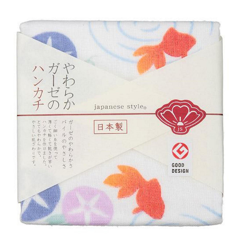 日本Js 古日風 日本製 白底金魚粉紅紫星星花小方巾 (365)【市集世界 - 日本市集】