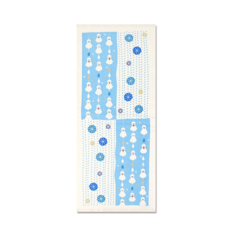 日本Js 古日風 日本製 藍白底雨傘晴天娃娃長毛巾 (479)【市集世界 - 日本市集】