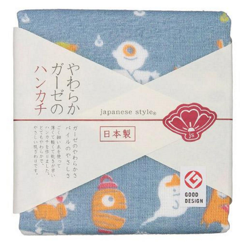 日本Js 古日風 日本製 藍底日本傳統妖怪小方巾 (384)【市集世界 - 日本市集】