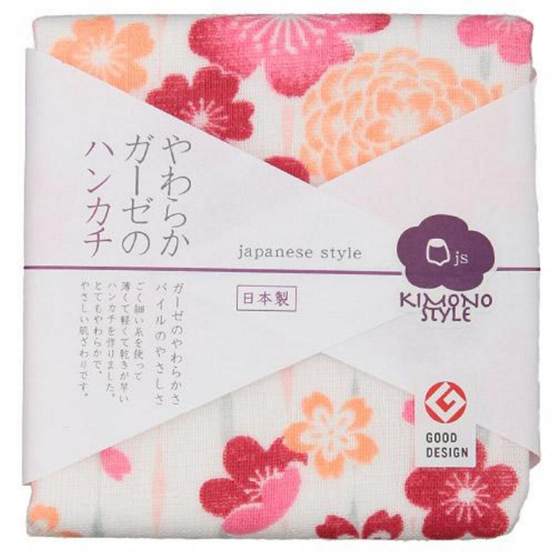 日本Js 和服美 日本製 白底紅橙花花瓣小方巾 (984)【市集世界 - 日本市集】