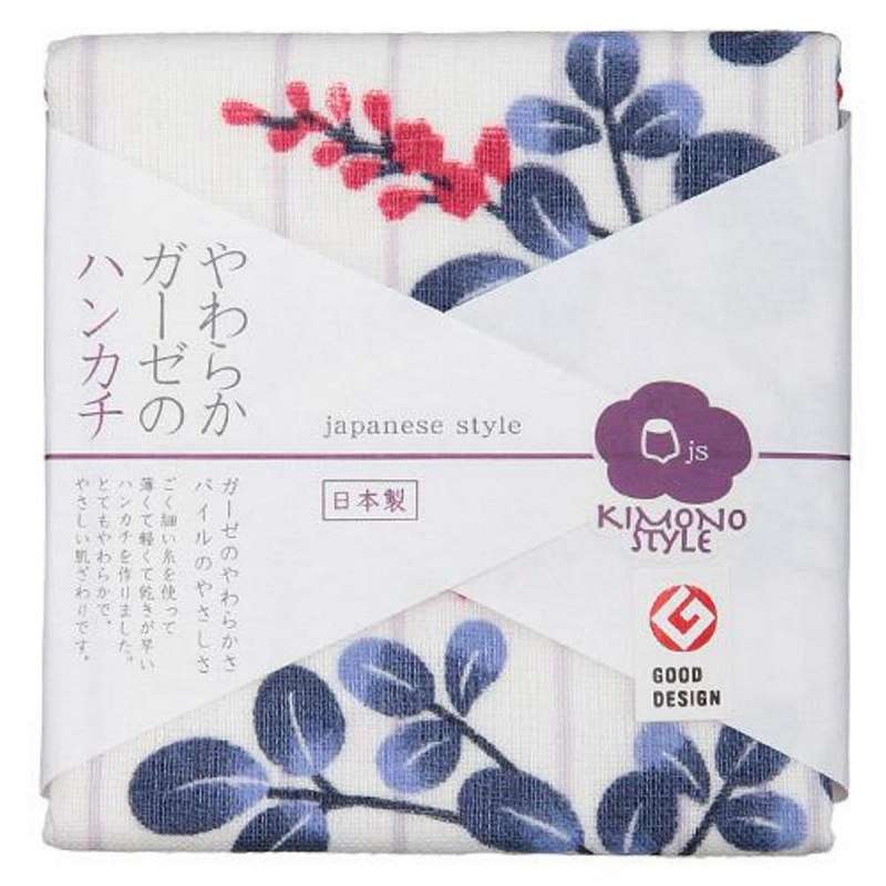 日本Js 和服美 日本製 白底藍花紅果小方巾 (519)【市集世界 - 日本市集】