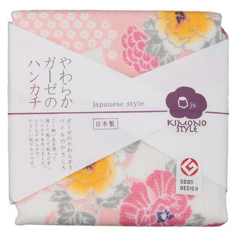 日本Js 和服美 日本製 白粉紅雲底橙紅花小方巾 (992)【市集世界 - 日本市集】