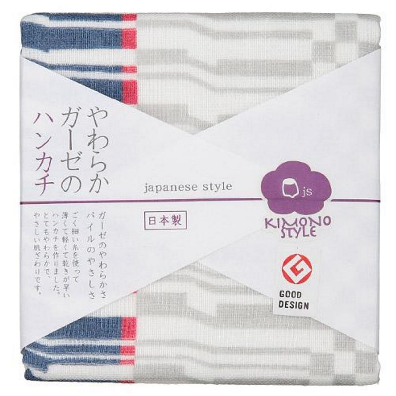 日本Js 和服美 日本製 灰藍橫線格小方巾 (042)【市集世界 - 日本市集】