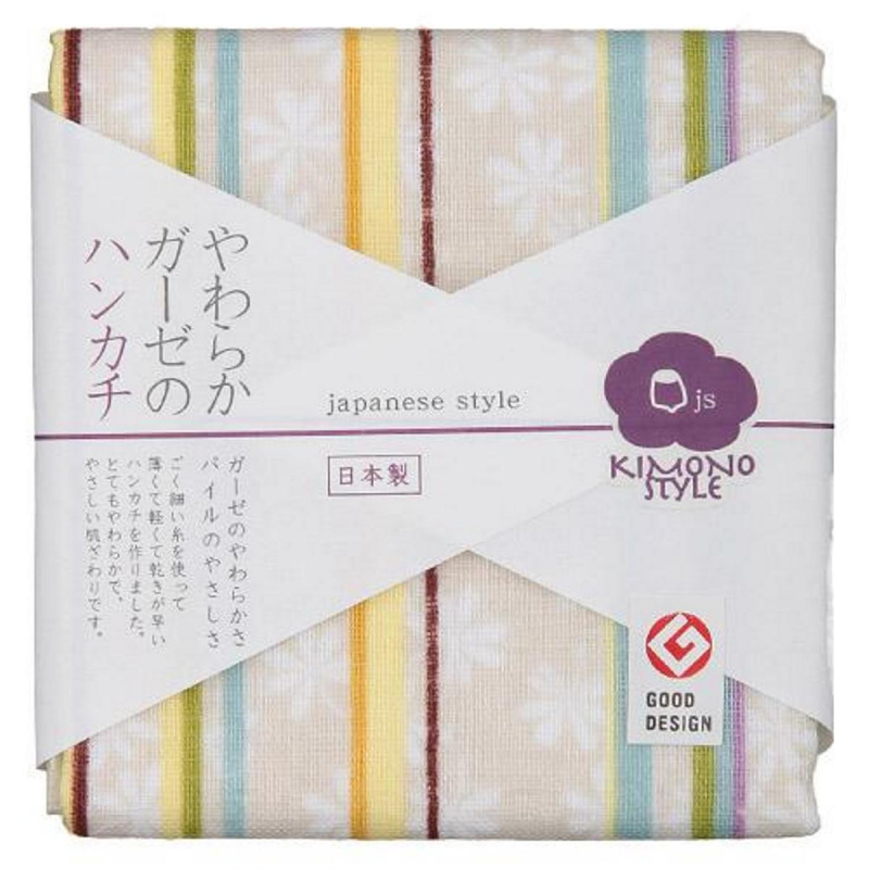 日本Js 和服美 日本製 米白花底條子小方巾 (483)【市集世界 - 日本市集】