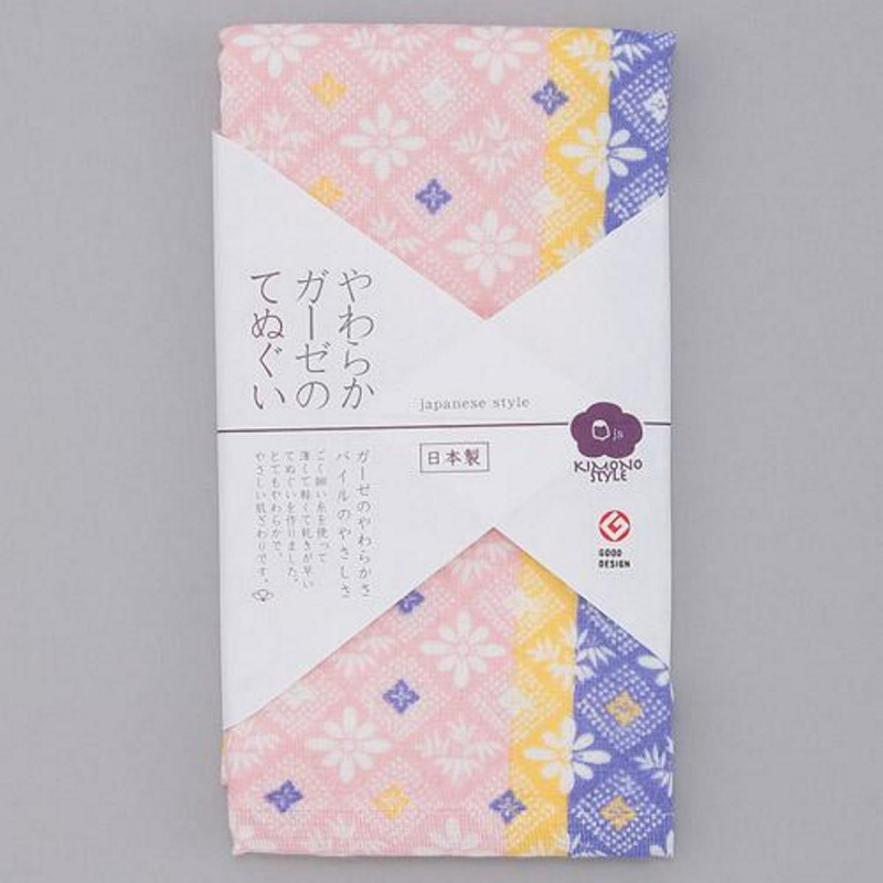 日本Js 和服美 日本製 粉紅粉紫底細菱形花長方巾 (404)【市集世界 - 日本市集】