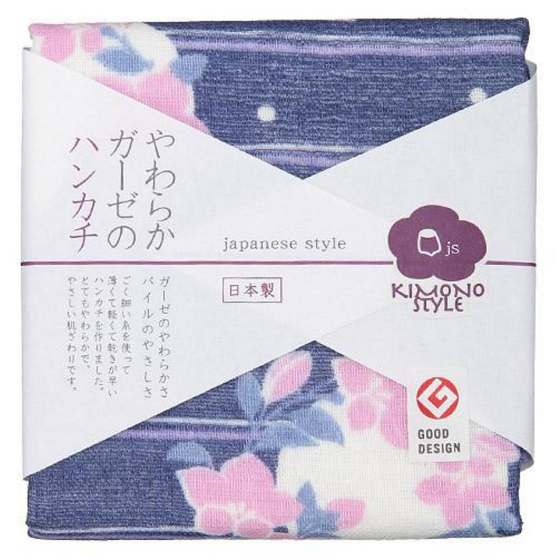 日本Js 和服美 日本製 深紫底白點粉紅花小方巾 (012)【市集世界 - 日本市集】