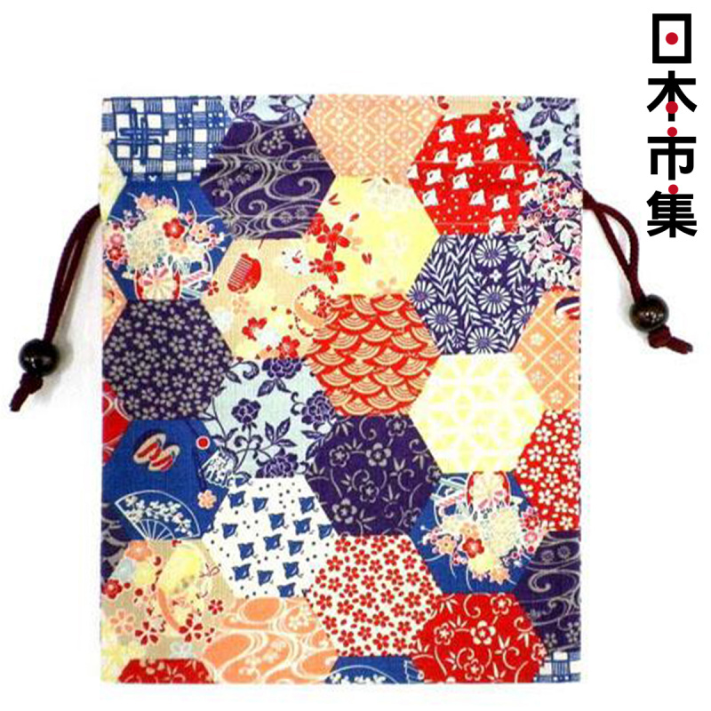日本 匠佑 日本製 六邊形碎花拼貼 紫色 便攜索繩袋【市集世界 - 日本市集】