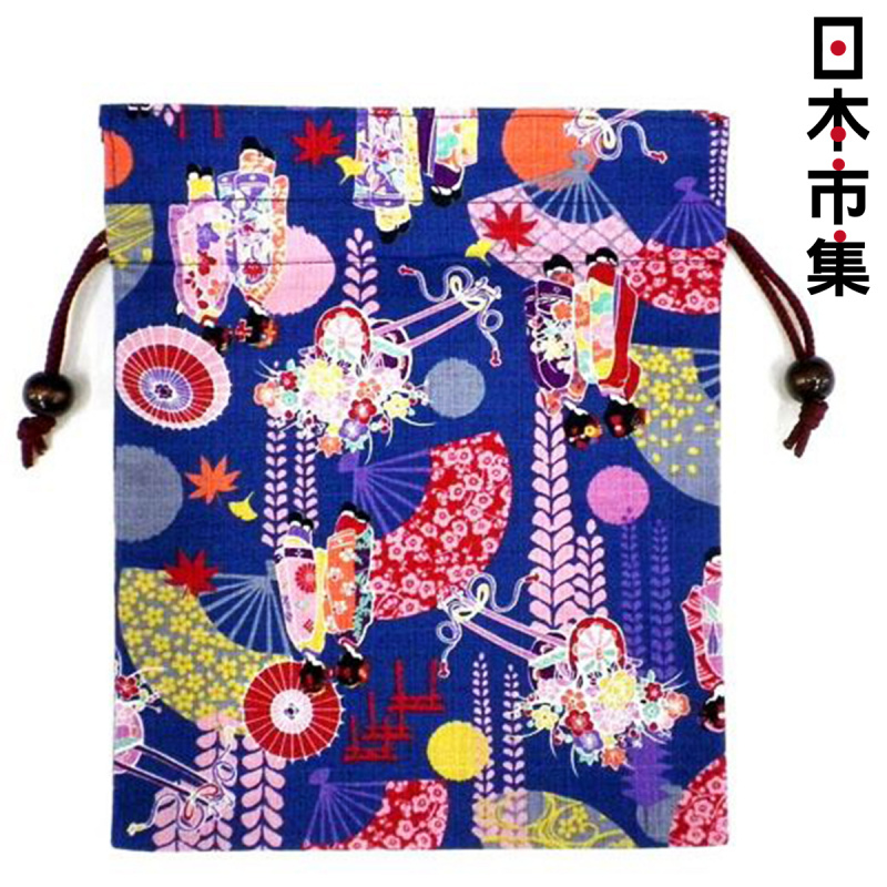 日本 匠佑 日本製 扇子傘藝技 藍色 便攜索繩袋【市集世界 - 日本市集】