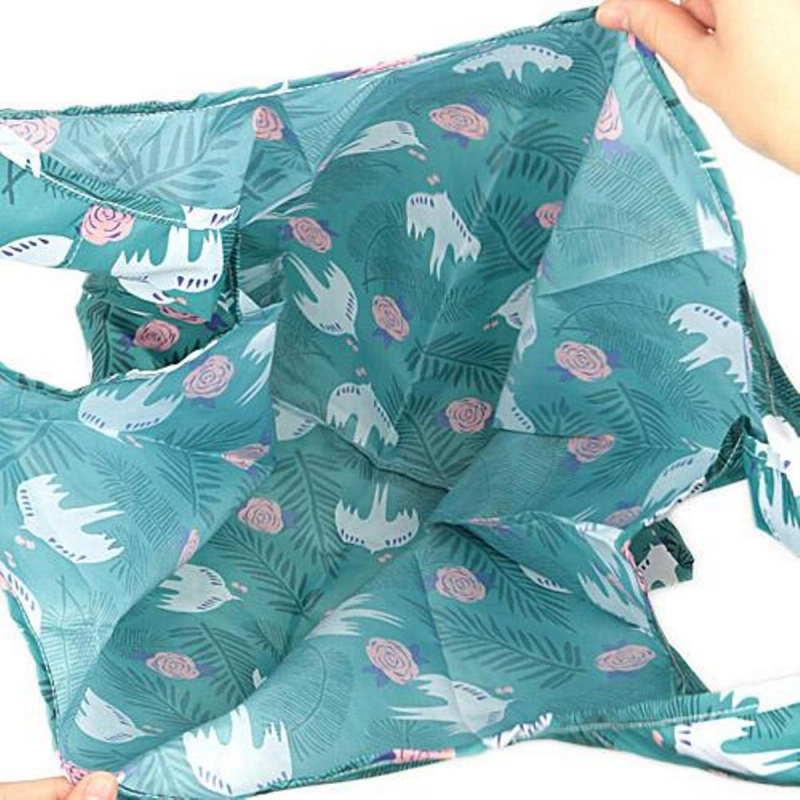 日版Polku 摺疊式 白鳥玫瑰綠色 百變收納環保購物袋 (508)【市集世界 - 日版市集】