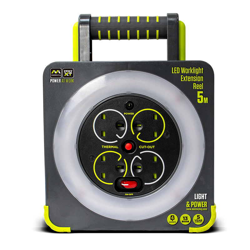 英國Masterplug - PRO-XT LED拖轆 4位13A 5米線 LED Worklight Extension Reel WLU05134SL