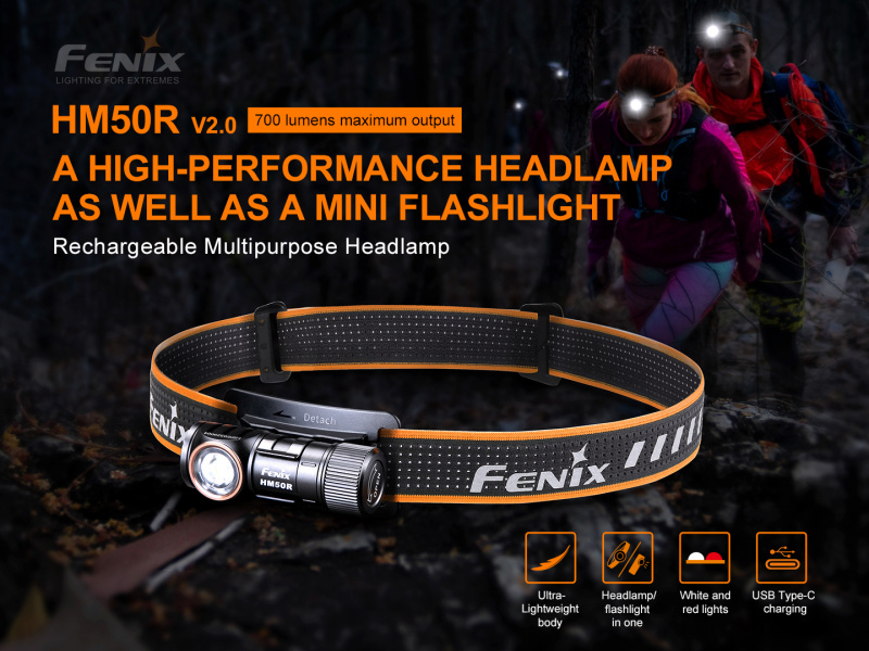 Fenix HM50R V2.0 16340 Type-C USB 充電 白+紅光 頭燈 工作燈
