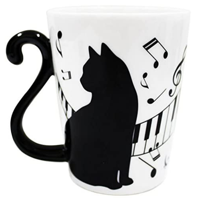 日本 貓雜貨 Artha 長尾黑貓情侶 音樂樂譜 對裝瓷杯套裝 (106)【市集世界 - 日本市集】