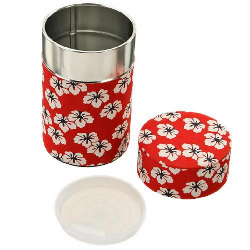 日本 傳統和紙 日本製 紅底白花 防潮茶葉罐【市集世界 - 日本市集】