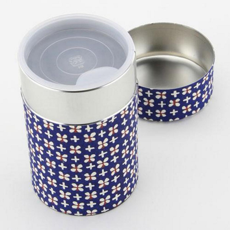 日本 傳統和紙 日本製 藍底白花 防潮茶葉罐【市集世界 - 日本市集】