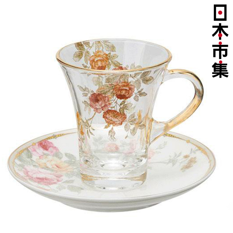 日本Harmonier 優雅玫瑰 玻璃茶杯連碟 禮盒套裝 175ml (624)【市集世界 - 日本市集】