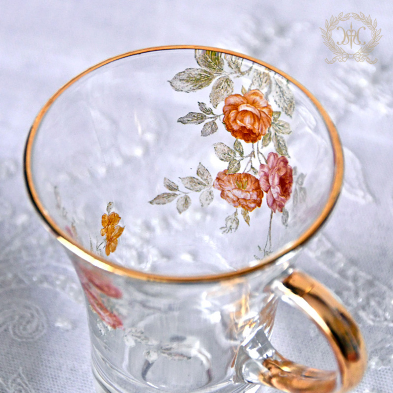 日本Harmonier 優雅玫瑰 玻璃茶杯連碟 禮盒套裝 175ml (624)【市集世界 - 日本市集】