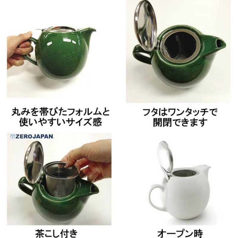 日本Zero Japan 圓形流線 日本製 黑色 金屬茶隔瓷茶壺 450ml【市集世界 - 日本市集】