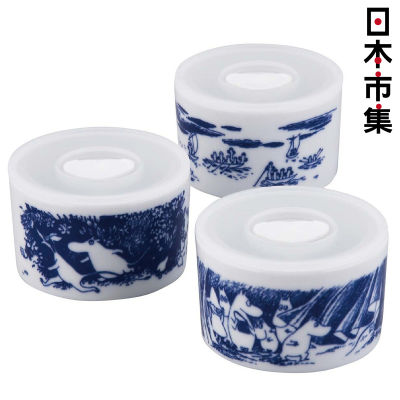日版Moomin 姆明家族 日本製 靛藍染  3件密實陶瓷罐食物盒 禮盒套裝 (085)【市集世界 - 日本市集】