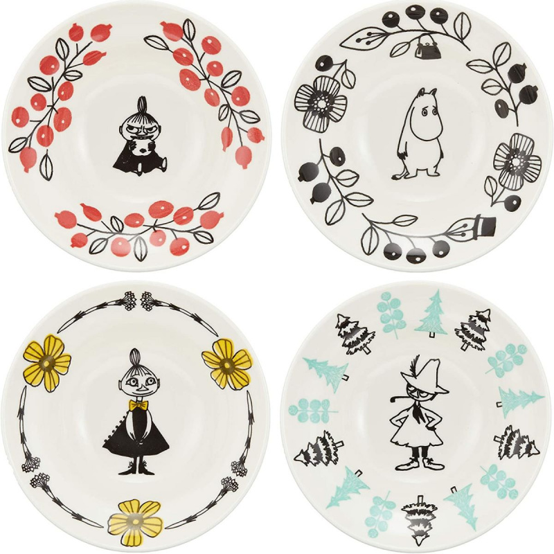 日版Moomin 姆明家族 日本製 簡潔雙色 4件瓷餐碗 禮盒套裝 (257)【市集世界 - 日本市集】