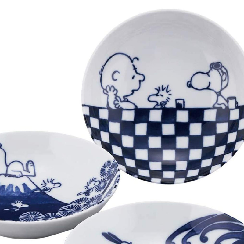 日版Snoopy 史努比家族 藍印系列 日本製 3件瓷碗 禮盒套裝 (359)【市集世界 - 日本市集】