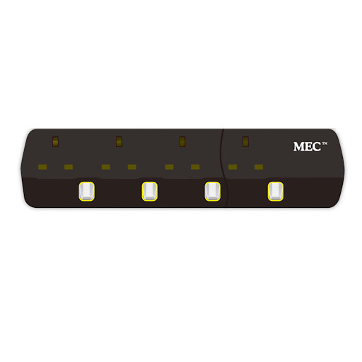 MEC 4位獨立開關拖板 (6尺/黑色) (RB-4/6' BLACK)