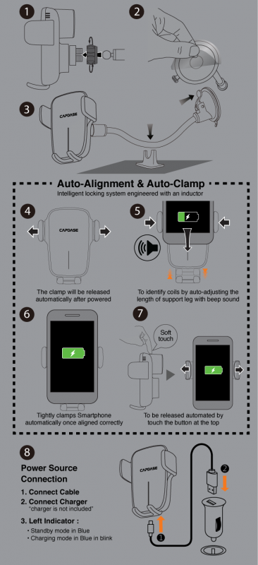 Capdase AA Power Fast Wireless Car Charging Auto Mount Gooseneck Arm 300mm HR00-AAG01-300