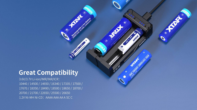 XTAR FC2 18650 21700 0.5A/1A/2A USB充電器