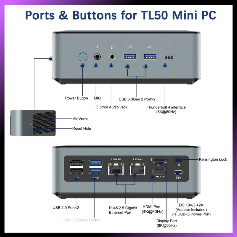 Minisforum TL50 Mini PC 迷你電腦(Intel i5-1135G7/12GB RAM/512GB SSD/包原裝正版Windows 10 PRO)