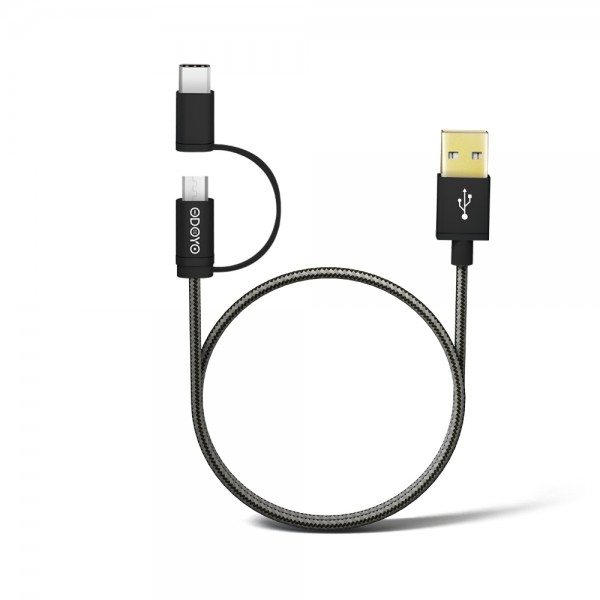 Odoyo 2 in 1 Metallic Fast Charge & Sync USB Cable With Lightning and Micro 1.2m