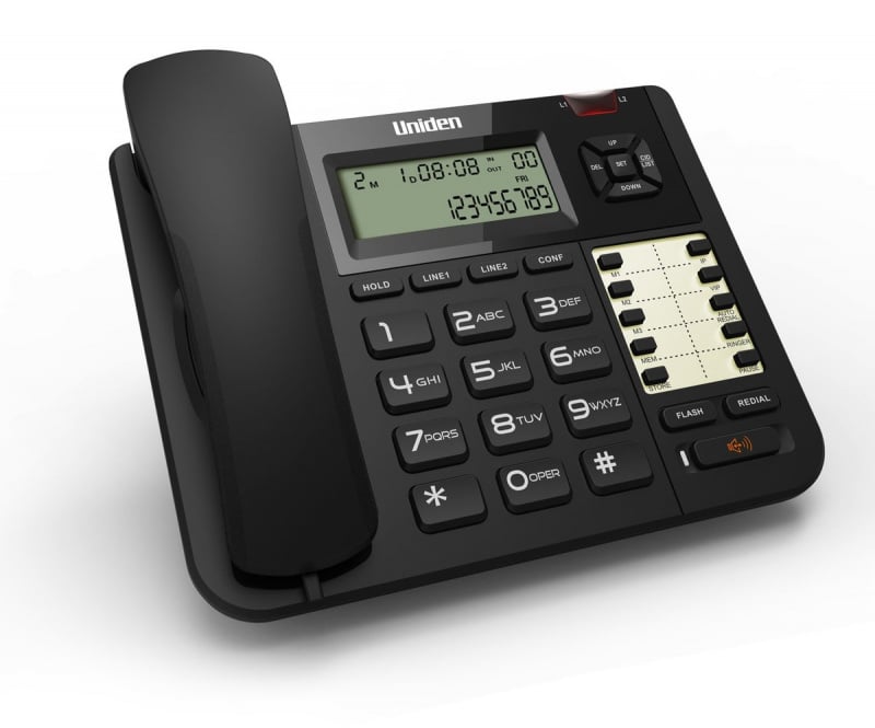 日本Uniden - 有線系統電話 2線 來電顯示 免提 桌面 掛牆 室內 黑色 AT8502