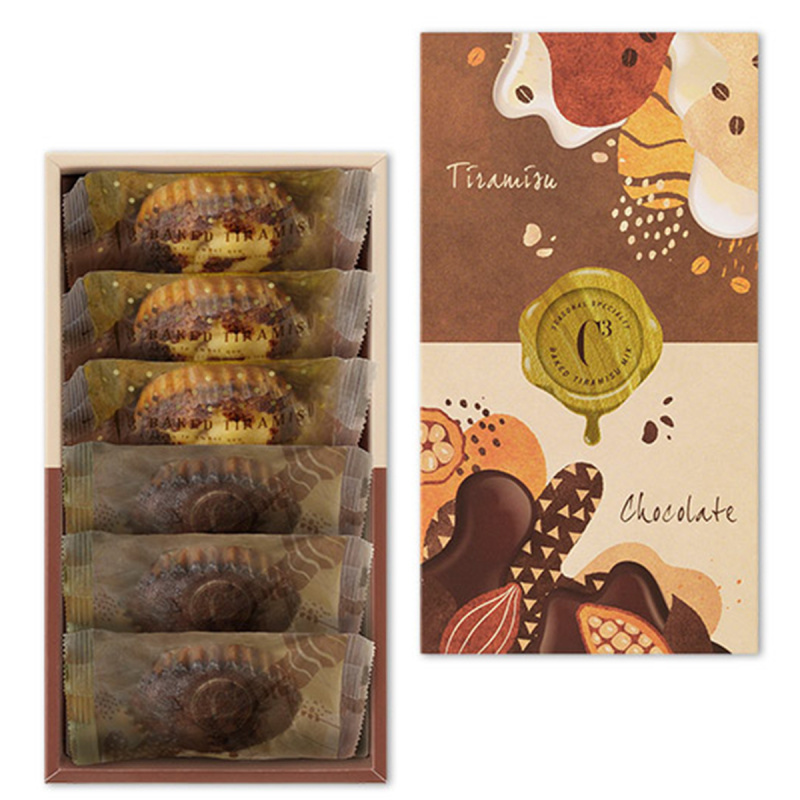 日本C3 甜點工藝店 招牌+朱古力 兩款口味 焗Tiramisu蛋糕禮盒 (1盒6件)【市集世界 - 日本市集】
