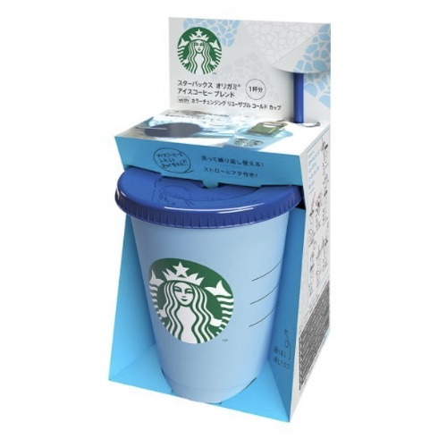 日本星巴克Origami 掛耳式咖啡粉1包 連環保飲管變色凍飲杯 1套