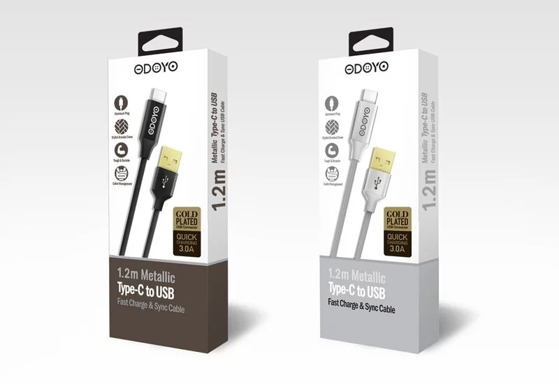 ODOYO Metallic Type C to USB Fast Charge and Sync Cable 1.2M - PS243